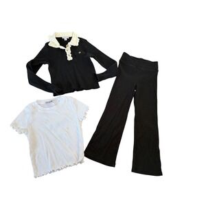 Crewcuts bundle girls ribbed flare pants scalloped t-shirt & ruffle polo sweater